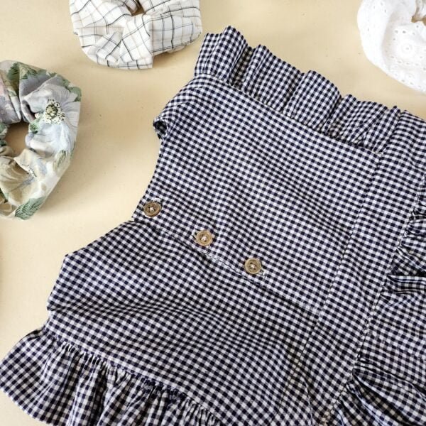 robe_fille_bleu_carreau_vichy_3_4ans robe pour fille à volant vichy bleu taille 3 - 4 ans